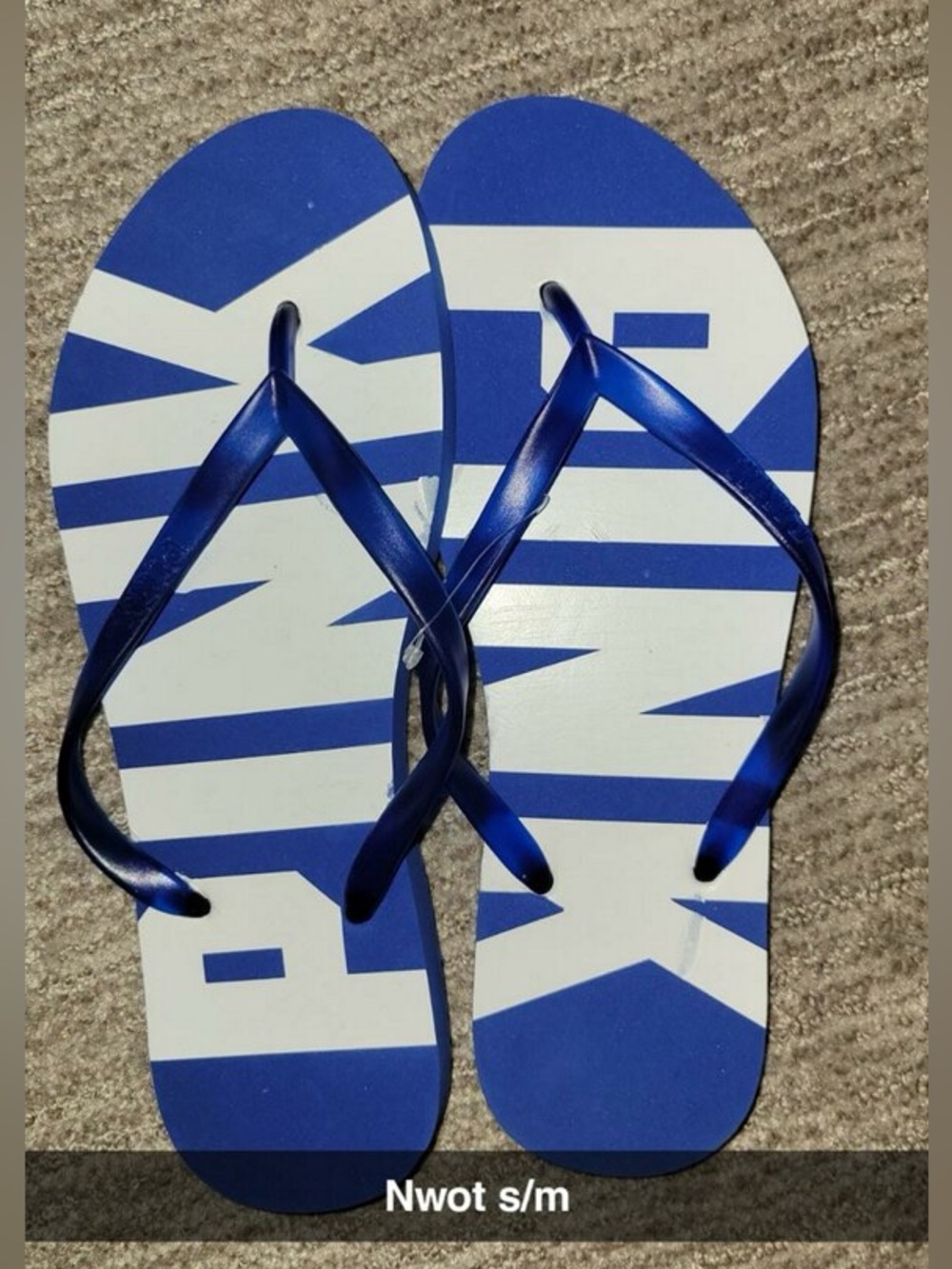 NWT PINK Victoria's Secret Blue and White Logo Flip Flops